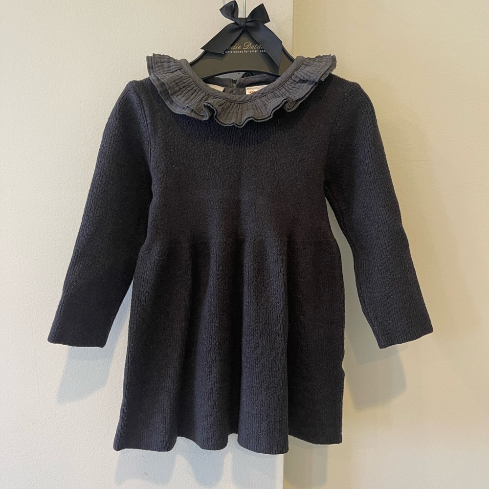 Zara Baby Knit Dark Gray Dress with Gray Ruffle Collar